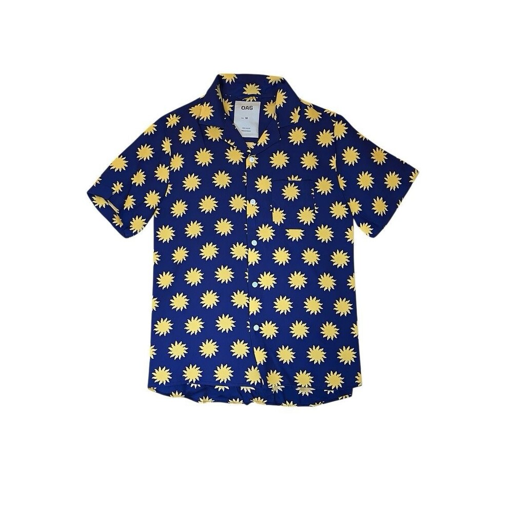 OAS Sunday Sun Button Up Shirt Viscose Men's M Blue Yellow Funky Beach Sweden
